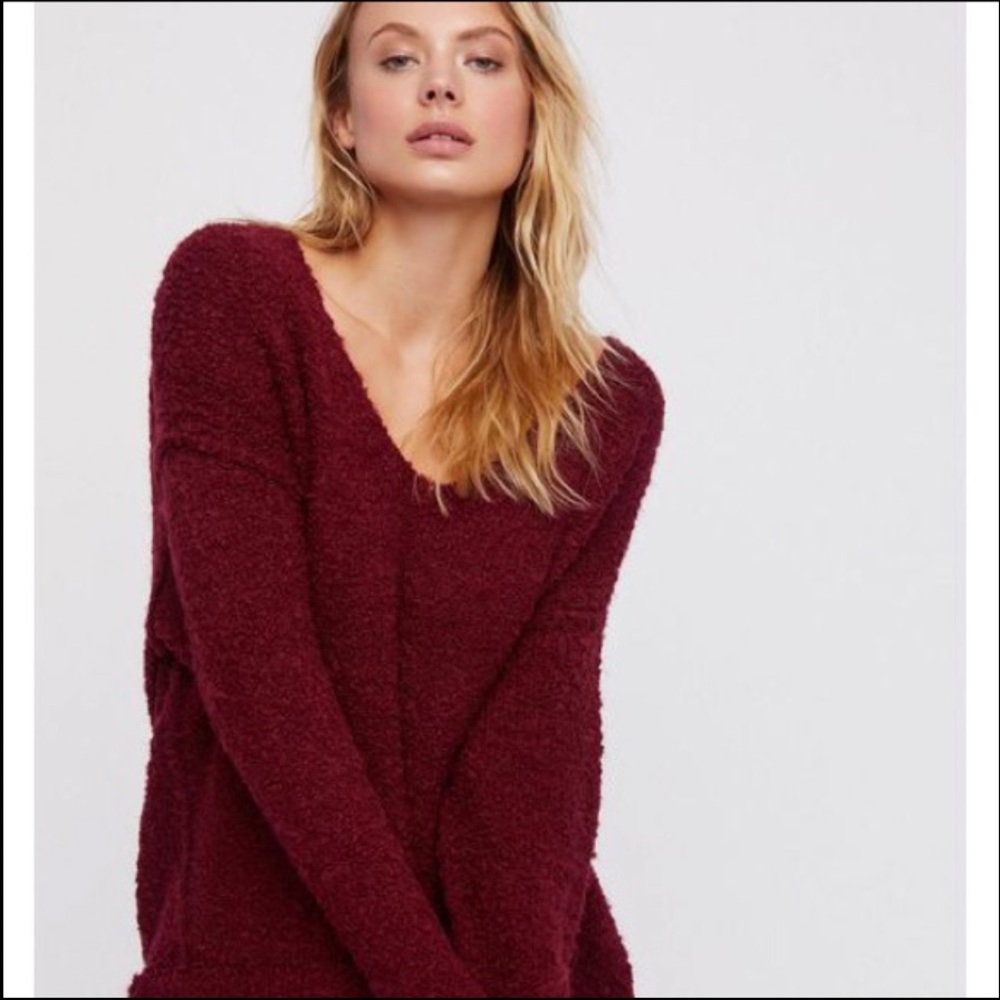 Free People Lofty V Neck Sweater in Wine
